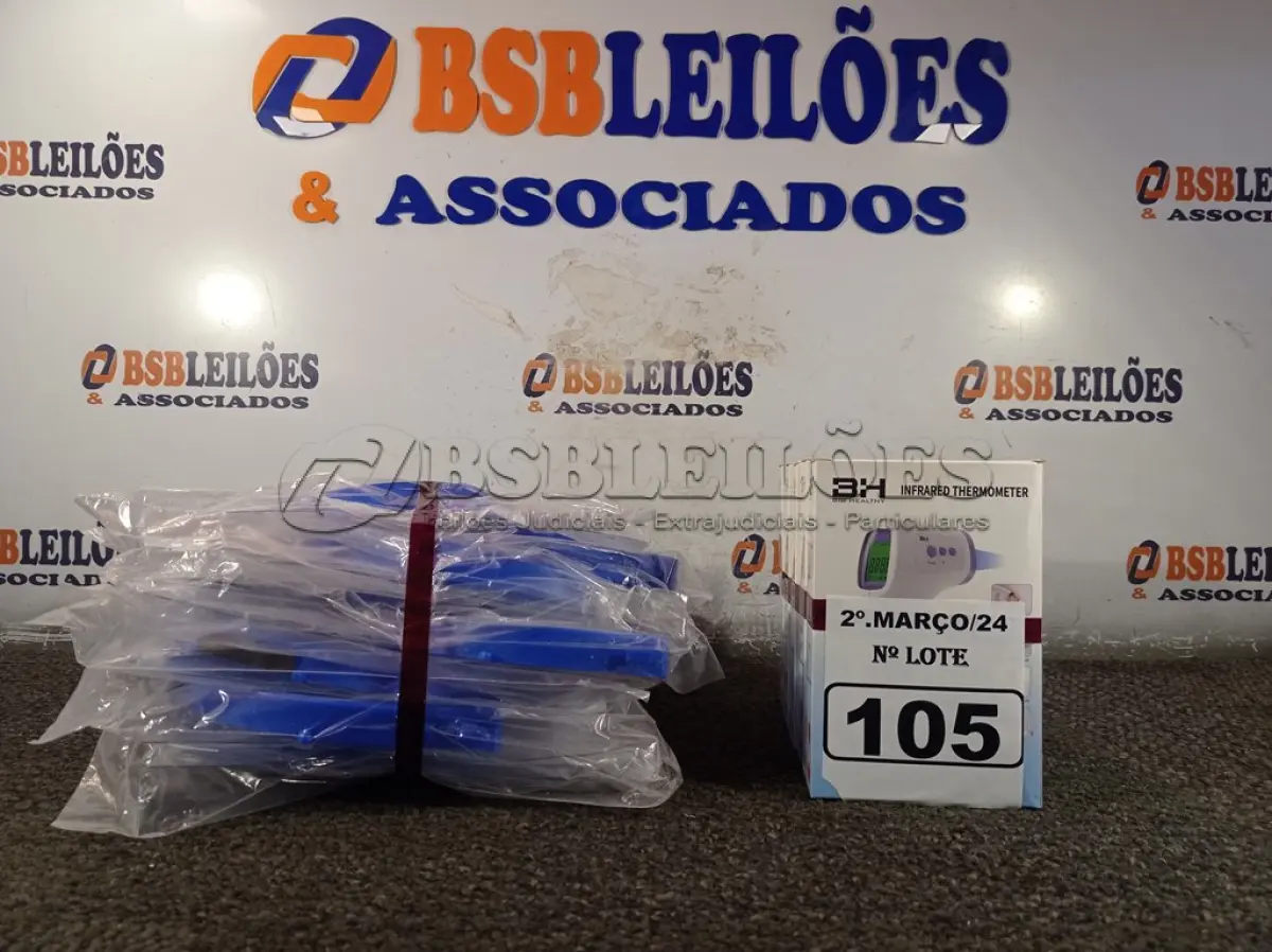 LOTE 105 - 10 MÁSCARAS DE PROTEÇÃO E 05 TERMÔMETROS DIGITAIS. (NO ESTADO) ATENÇÃO! FAZER A VISITAÇÃO ANTES DE ARREMATAR, NÃO SABEMOS SE FUNCIONA. LEILÃO NÃO TEM GARANTIA E NEM DEVOLUÇÃO, SUJEITO A POSSÍVEIS AVARIAS VISÍVEIS/OCULTAS E/OU AUSÊNCIA DE COMPONENTES.
