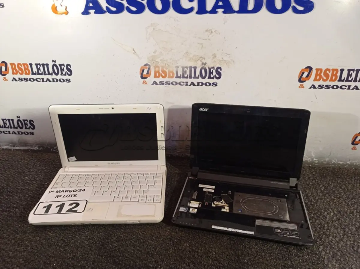LOTE 112 - 02 NETBOOK’S MARCAS E MODELOS DIVERSOS PARA RETIRADA DE PEÇAS. (NO ESTADO) ATENÇÃO! FAZER A VISITAÇÃO ANTES DE ARREMATAR, NÃO SABEMOS SE FUNCIONA. LEILÃO NÃO TEM GARANTIA E NEM DEVOLUÇÃO, SUJEITO A POSSÍVEIS AVARIAS VISÍVEIS/OCULTAS E/OU AUSÊNCIA DE COMPONENTES.