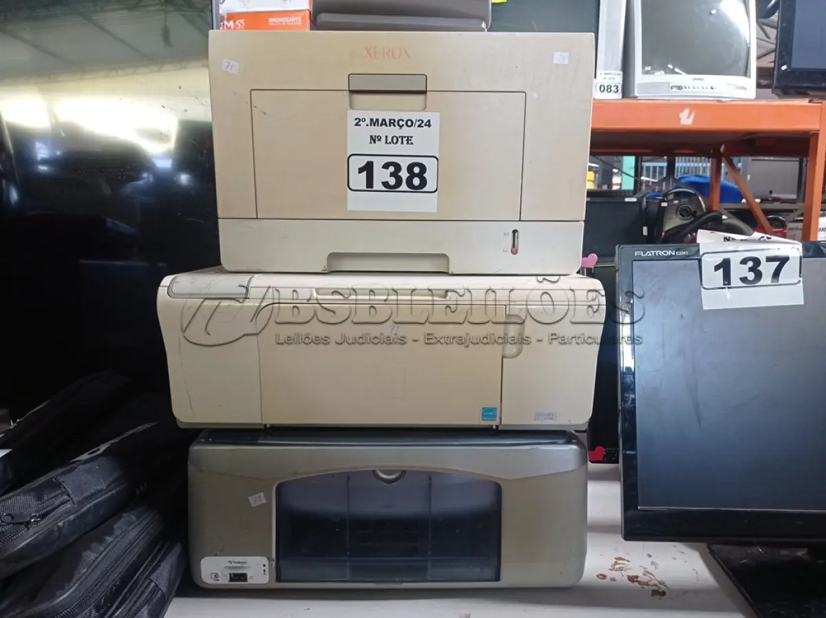 LOTE 138 - 06 IMPRESSORAS MARCAS E MODELOS DIVERSOS. (NO ESTADO) ATENÇÃO! FAZER A VISITAÇÃO ANTES DE ARREMATAR, NÃO SABEMOS SE FUNCIONA. LEILÃO NÃO TEM GARANTIA E NEM DEVOLUÇÃO, SUJEITO A POSSÍVEIS AVARIAS VISÍVEIS/OCULTAS E/OU AUSÊNCIA DE COMPONENTES.