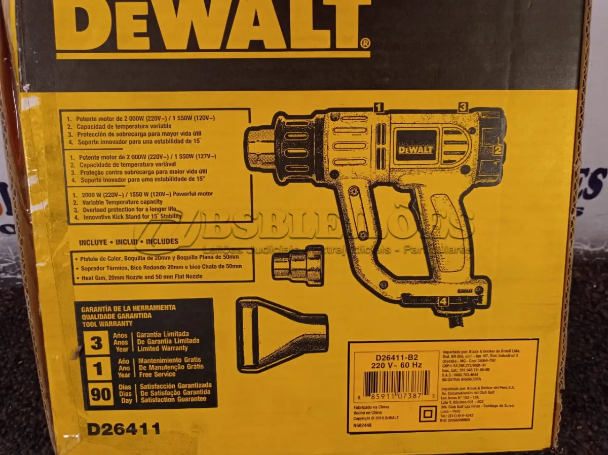 LOTE 030 - 01 PISTOLA DE CALOR SOPRADOR TÉRMICO 220V MARCA DEWALT. (NOVO) (NO ESTADO) ATENÇÃO! FAZER A VISITAÇÃO ANTES DE ARREMATAR, NÃO SABEMOS SE FUNCIONA. LEILÃO NÃO TEM GARANTIA E NEM DEVOLUÇÃO, SUJEITO A POSSÍVEIS AVARIAS VISÍVEIS/OCULTAS E/OU AUSÊNCIA DE COMPONENTES.