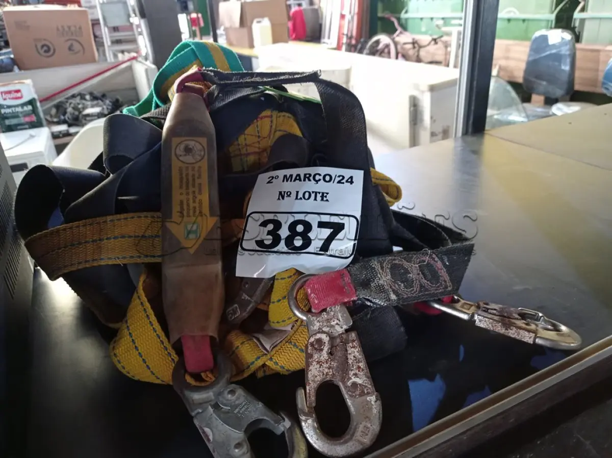 LOTE 387 - 05 CINTOS DE SEGURANÇA NO TRABALHO. (NO ESTADO) ATENÇÃO! FAZER A VISITAÇÃO ANTES DE ARREMATAR, NÃO SABEMOS SE FUNCIONA. LEILÃO NÃO TEM GARANTIA E NEM DEVOLUÇÃO, SUJEITO A POSSÍVEIS AVARIAS VISÍVEIS/OCULTAS E/OU AUSÊNCIA DE COMPONENTES.