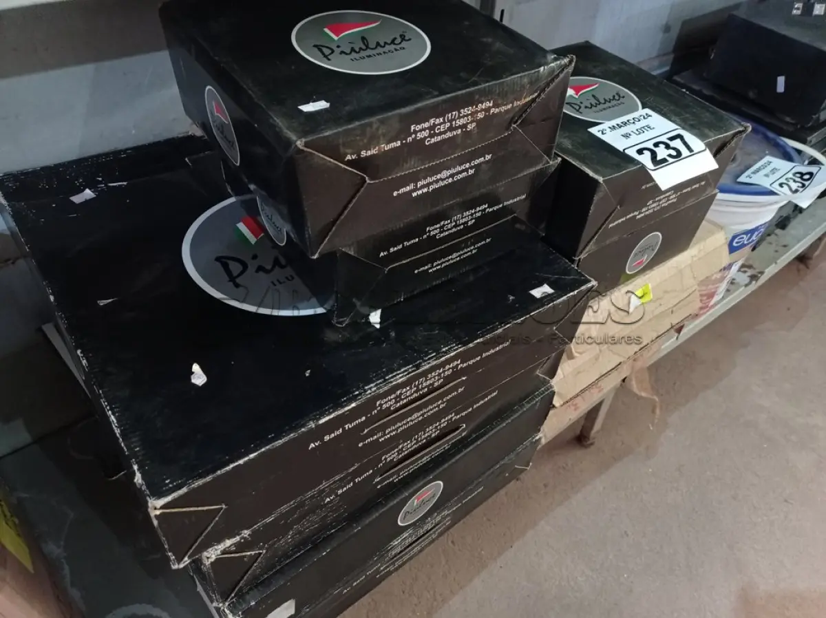 LOTE 237 - 01 LOTE COM VÁRIAS LUMINÁRIAS MARCAS E MODELOS DIVERSOS. (NO ESTADO) ATENÇÃO! FAZER A VISITAÇÃO ANTES DE ARREMATAR, NÃO SABEMOS SE FUNCIONA. LEILÃO NÃO TEM GARANTIA E NEM DEVOLUÇÃO, SUJEITO A POSSÍVEIS AVARIAS VISÍVEIS/OCULTAS E/OU AUSÊNCIA DE COMPONENTES.