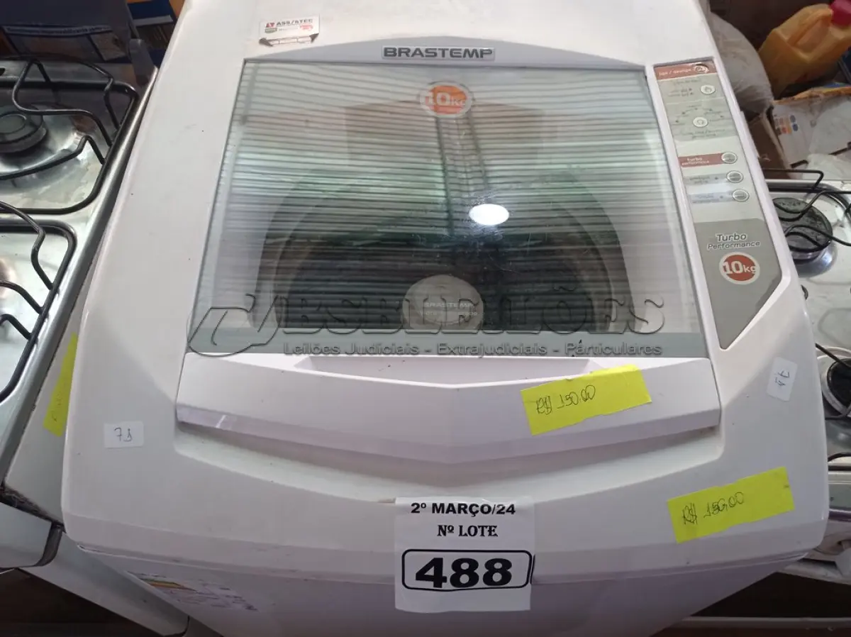 LOTE 488 - 01 MÁQUINA DE LAVAR ROUPAS MARCA BRASTEMP 10KG 127V. (NO ESTADO) ATENÇÃO! FAZER A VISITAÇÃO ANTES DE ARREMATAR, NÃO SABEMOS SE FUNCIONA. LEILÃO NÃO TEM GARANTIA E NEM DEVOLUÇÃO, SUJEITO A POSSÍVEIS AVARIAS VISÍVEIS/OCULTAS E/OU AUSÊNCIA DE COMPONENTES.