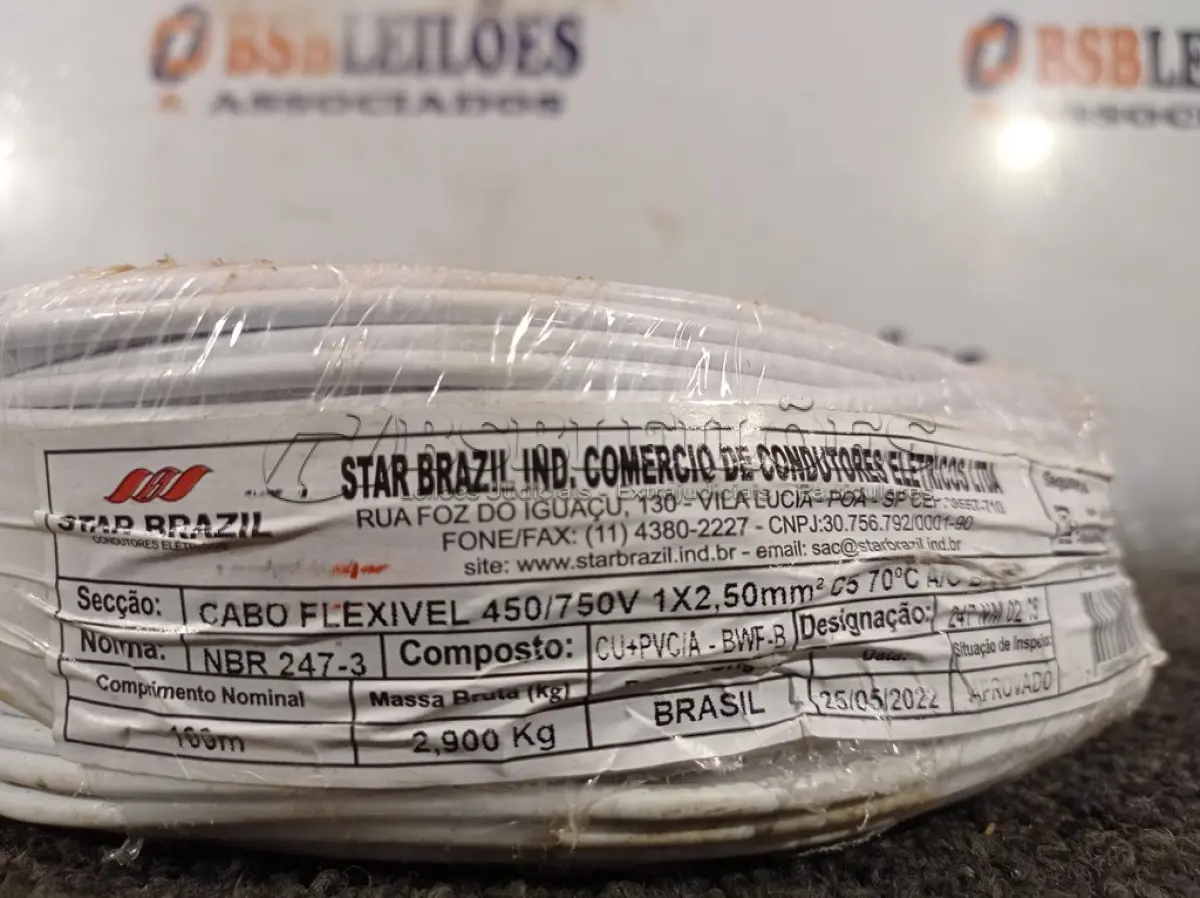 LOTE 220 - 01 ROLO DE CABO FLEXÍVEL 100M 1X2,5MM NA COR BRANCA(NOVO). (NO ESTADO) ATENÇÃO! FAZER A VISITAÇÃO ANTES DE ARREMATAR, NÃO SABEMOS SE FUNCIONA. LEILÃO NÃO TEM GARANTIA E NEM DEVOLUÇÃO, SUJEITO A POSSÍVEIS AVARIAS VISÍVEIS/OCULTAS E/OU AUSÊNCIA DE COMPONENTES.