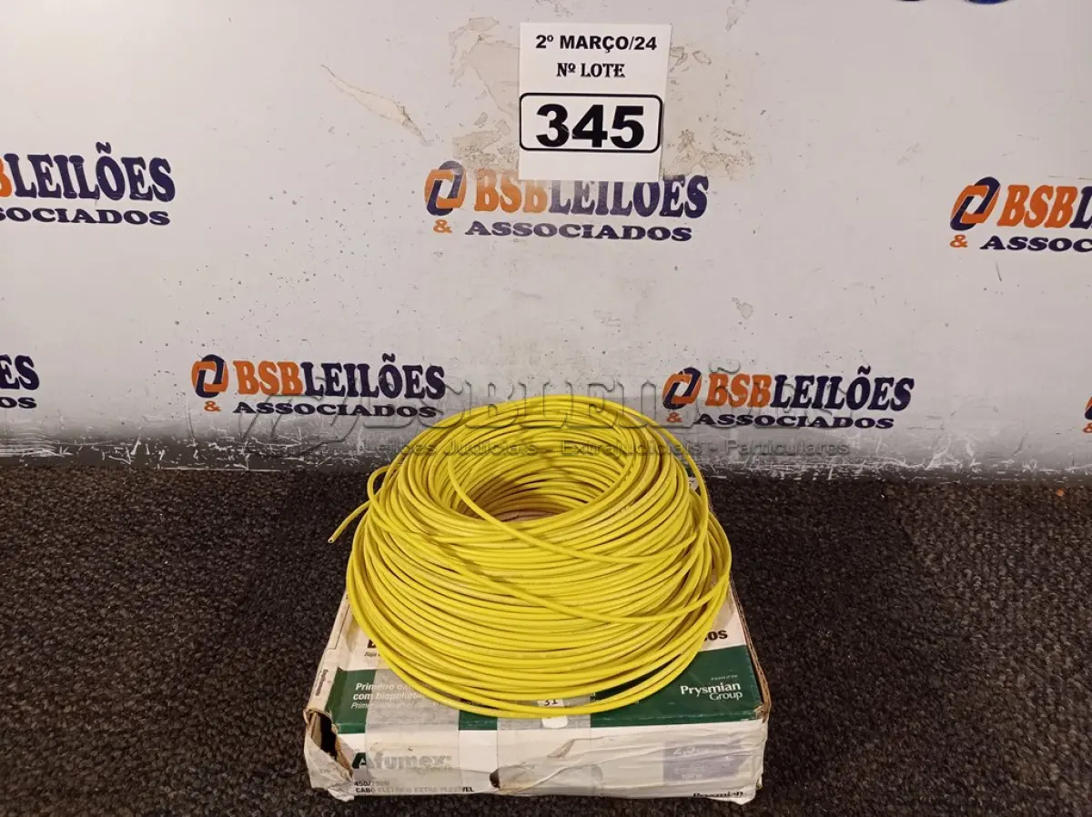 LOTE 345 - 02 ROLOS DE CABO FLEXÍVEL 2,5MM. (NO ESTADO) ATENÇÃO! FAZER A VISITAÇÃO ANTES DE ARREMATAR, NÃO SABEMOS SE FUNCIONA. LEILÃO NÃO TEM GARANTIA E NEM DEVOLUÇÃO, SUJEITO A POSSÍVEIS AVARIAS VISÍVEIS/OCULTAS E/OU AUSÊNCIA DE COMPONENTES.