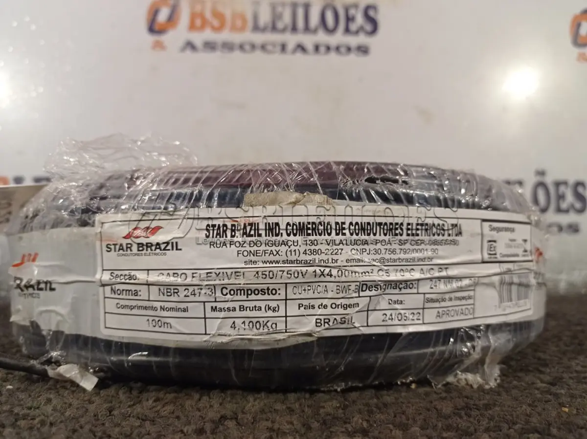 LOTE 170 - 01 ROLO DE CABO FLEXÍVEL 100M 1X4MM NA COR PRETA(NOVO). (NO ESTADO) ATENÇÃO! FAZER A VISITAÇÃO ANTES DE ARREMATAR, NÃO SABEMOS SE FUNCIONA. LEILÃO NÃO TEM GARANTIA E NEM DEVOLUÇÃO, SUJEITO A POSSÍVEIS AVARIAS VISÍVEIS/OCULTAS E/OU AUSÊNCIA DE COMPONENTES.