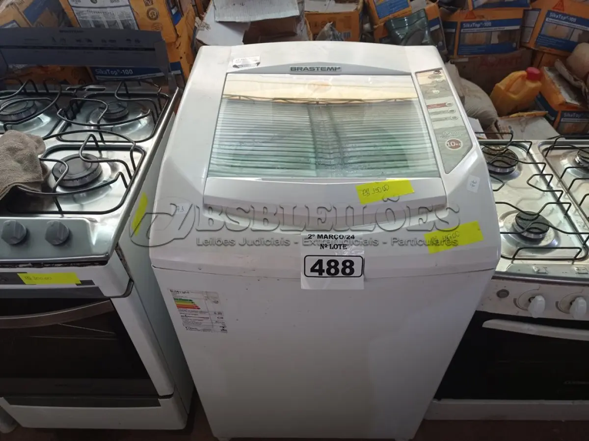 LOTE 488 - 01 MÁQUINA DE LAVAR ROUPAS MARCA BRASTEMP 10KG 127V. (NO ESTADO) ATENÇÃO! FAZER A VISITAÇÃO ANTES DE ARREMATAR, NÃO SABEMOS SE FUNCIONA. LEILÃO NÃO TEM GARANTIA E NEM DEVOLUÇÃO, SUJEITO A POSSÍVEIS AVARIAS VISÍVEIS/OCULTAS E/OU AUSÊNCIA DE COMPONENTES.