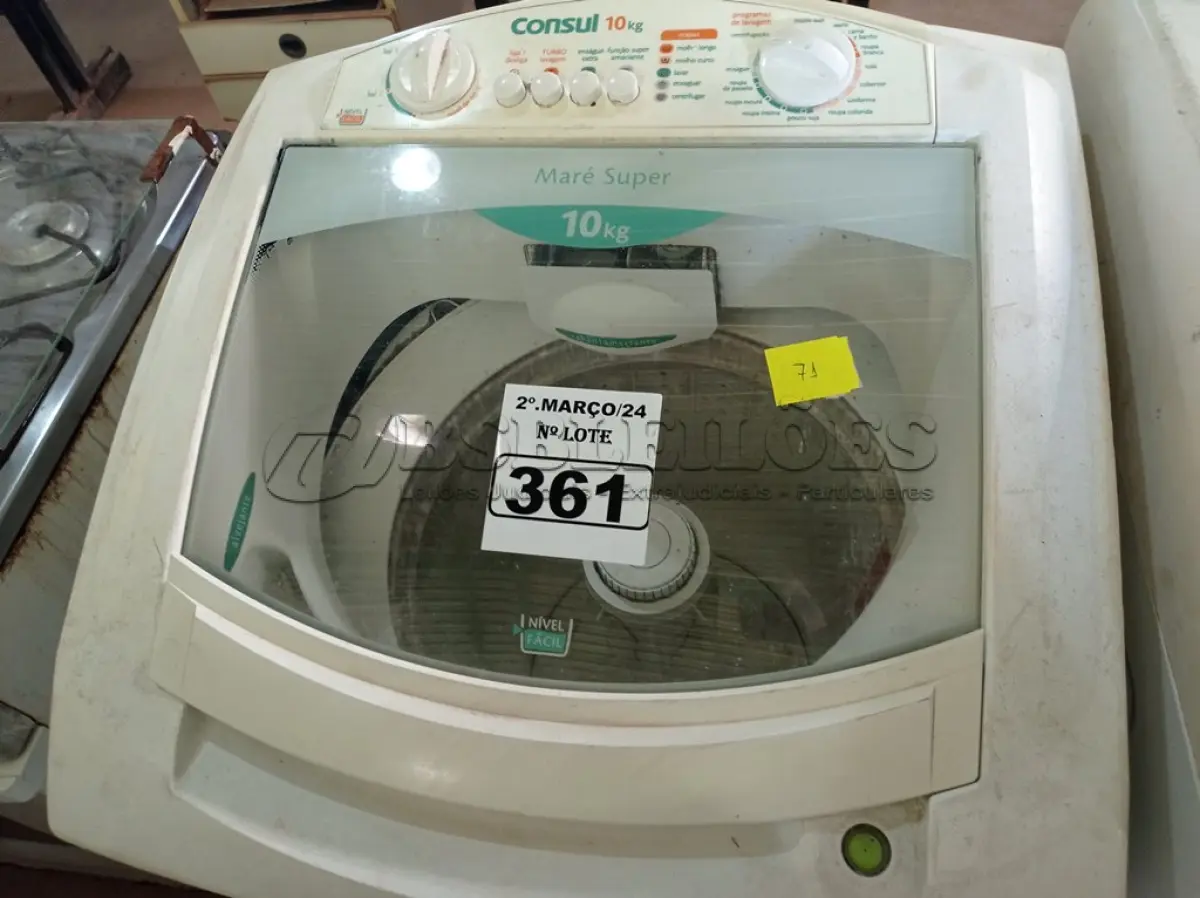 LOTE 361 - 01 MÁQUINA DE LAVAR ROUPAS MARCA CÔNSUL 10KG 220V. (NO ESTADO) ATENÇÃO! FAZER A VISITAÇÃO ANTES DE ARREMATAR, NÃO SABEMOS SE FUNCIONA. LEILÃO NÃO TEM GARANTIA E NEM DEVOLUÇÃO, SUJEITO A POSSÍVEIS AVARIAS VISÍVEIS/OCULTAS E/OU AUSÊNCIA DE COMPONENTES.