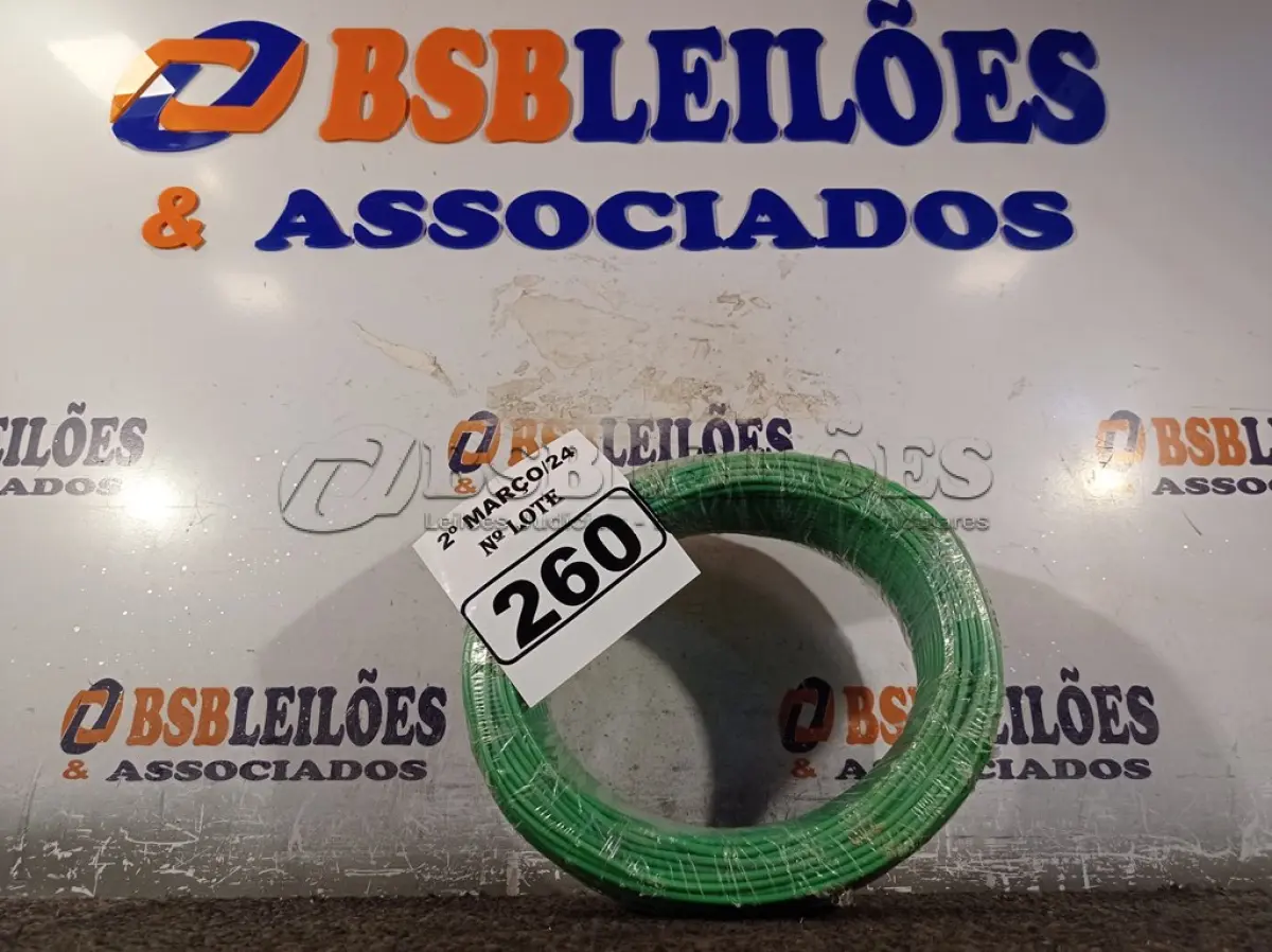 LOTE 260 - 01 ROLO DE CABO FLEXÍVEL 100M 1X2,5MM NA COR VERDE(NOVO). (NO ESTADO) ATENÇÃO! FAZER A VISITAÇÃO ANTES DE ARREMATAR, NÃO SABEMOS SE FUNCIONA. LEILÃO NÃO TEM GARANTIA E NEM DEVOLUÇÃO, SUJEITO A POSSÍVEIS AVARIAS VISÍVEIS/OCULTAS E/OU AUSÊNCIA DE COMPONENTES.