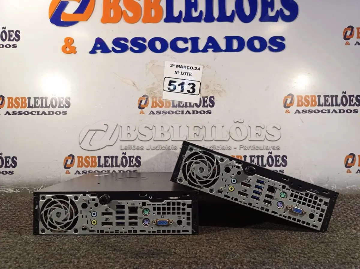 LOTE 513 - 02 MINIS PC MARCA HP. (NO ESTADO) ATENÇÃO! FAZER A VISITAÇÃO ANTES DE ARREMATAR, NÃO SABEMOS SE FUNCIONA. LEILÃO NÃO TEM GARANTIA E NEM DEVOLUÇÃO, SUJEITO A POSSÍVEIS AVARIAS VISÍVEIS/OCULTAS E/OU AUSÊNCIA DE COMPONENTES.