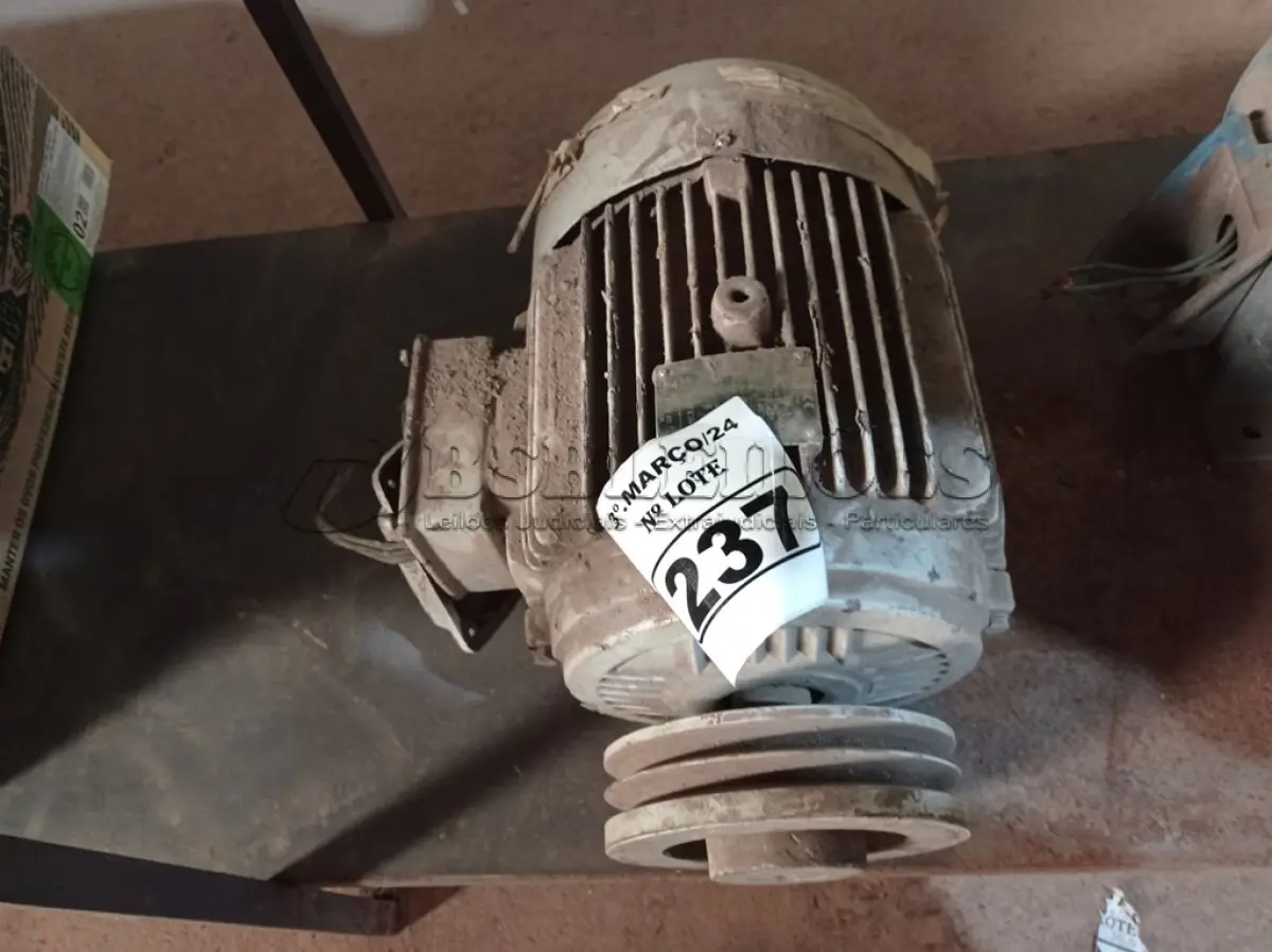 LOTE 237 - 01 MOTOR ELÉTRICO. (NO ESTADO) ATENÇÃO! FAZER A VISITAÇÃO ANTES DE ARREMATAR, NÃO SABEMOS SE FUNCIONA. LEILÃO NÃO TEM GARANTIA E NEM DEVOLUÇÃO, SUJEITO A POSSÍVEIS AVARIAS VISÍVEIS/OCULTAS E/OU AUSÊNCIA DE COMPONENTES.