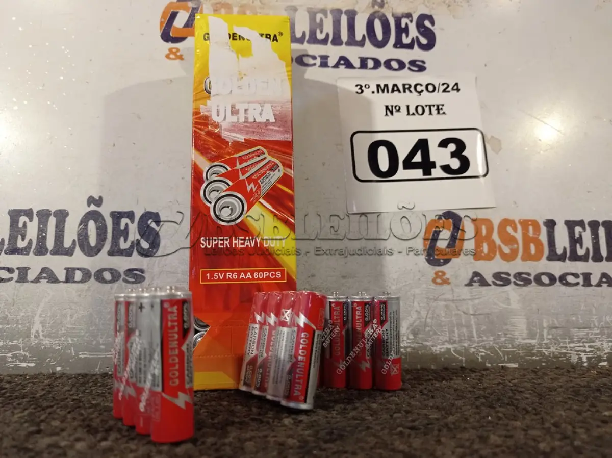 LOTE 043 - 60 PEÇAS DE PILHAS “AA”. (NO ESTADO) ATENÇÃO! FAZER A VISITAÇÃO ANTES DE ARREMATAR, NÃO SABEMOS SE FUNCIONA. LEILÃO NÃO TEM GARANTIA E NEM DEVOLUÇÃO, SUJEITO A POSSÍVEIS AVARIAS VISÍVEIS/OCULTAS E/OU AUSÊNCIA DE COMPONENTES.