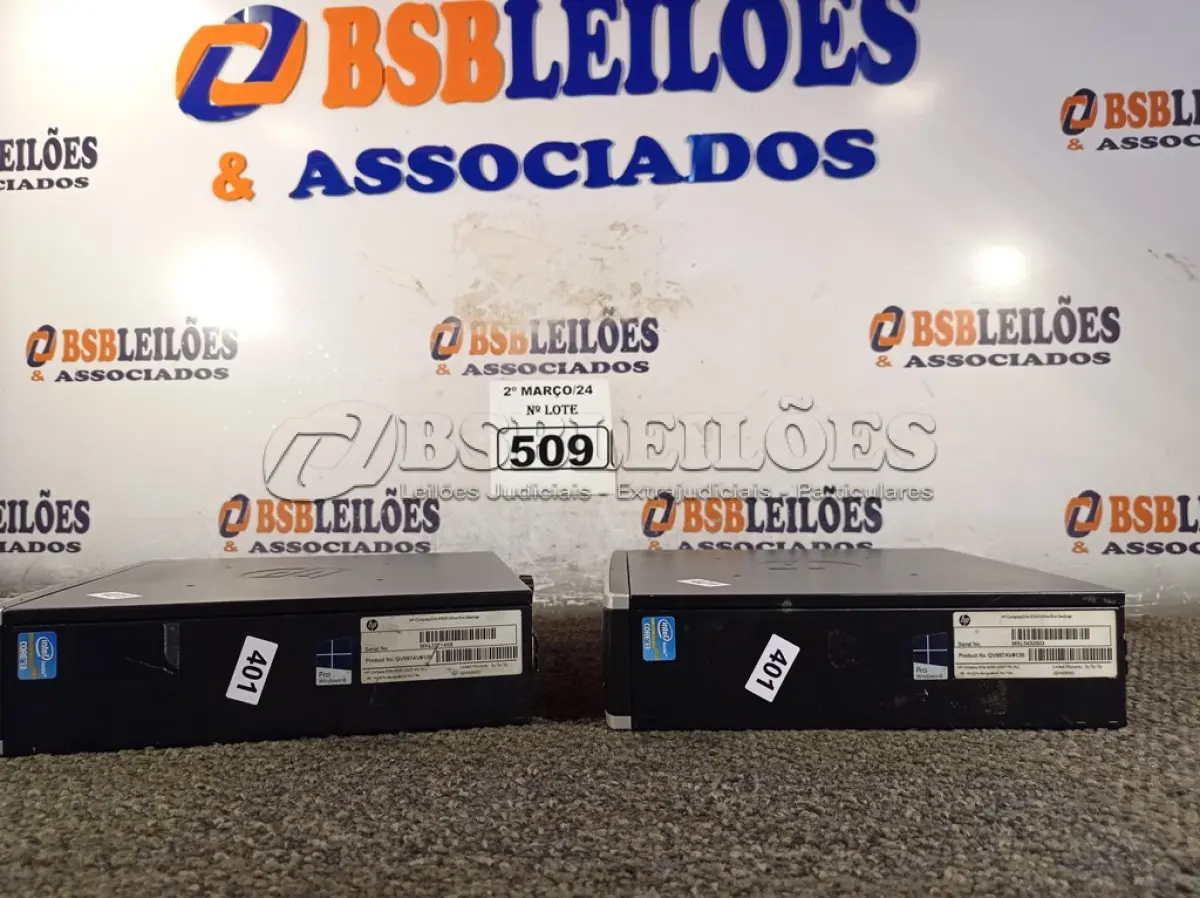 LOTE 509 - 02 MINIS PC MARCA HP. (NO ESTADO) ATENÇÃO! FAZER A VISITAÇÃO ANTES DE ARREMATAR, NÃO SABEMOS SE FUNCIONA. LEILÃO NÃO TEM GARANTIA E NEM DEVOLUÇÃO, SUJEITO A POSSÍVEIS AVARIAS VISÍVEIS/OCULTAS E/OU AUSÊNCIA DE COMPONENTES.