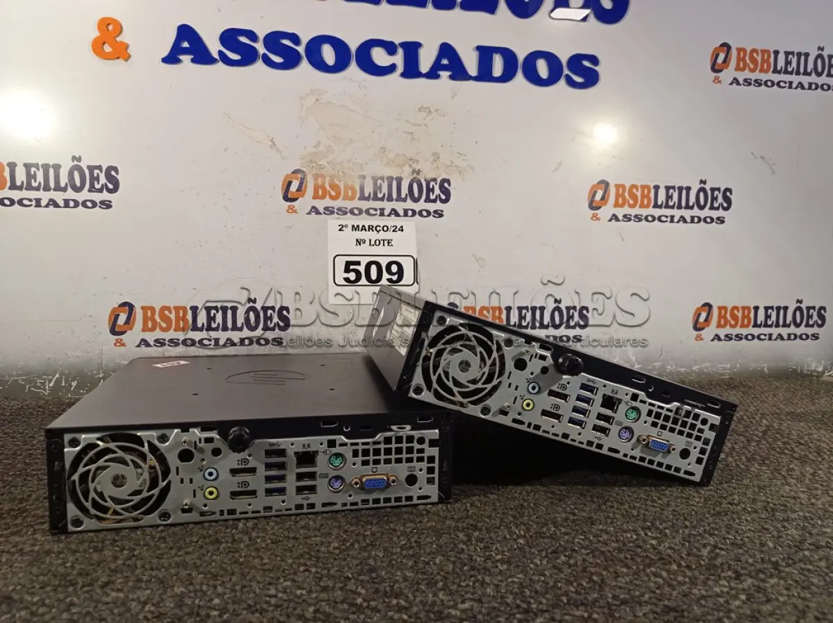 LOTE 509 - 02 MINIS PC MARCA HP. (NO ESTADO) ATENÇÃO! FAZER A VISITAÇÃO ANTES DE ARREMATAR, NÃO SABEMOS SE FUNCIONA. LEILÃO NÃO TEM GARANTIA E NEM DEVOLUÇÃO, SUJEITO A POSSÍVEIS AVARIAS VISÍVEIS/OCULTAS E/OU AUSÊNCIA DE COMPONENTES.
