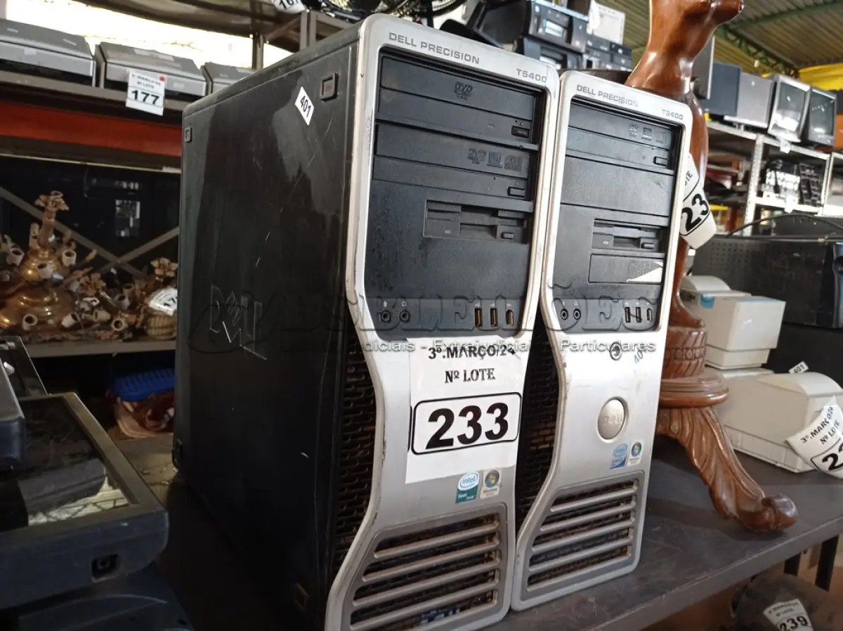LOTE 233 - 02 CPU’S MARCAS DELL. (NO ESTADO) ATENÇÃO! FAZER A VISITAÇÃO ANTES DE ARREMATAR, NÃO SABEMOS SE FUNCIONA. LEILÃO NÃO TEM GARANTIA E NEM DEVOLUÇÃO, SUJEITO A POSSÍVEIS AVARIAS VISÍVEIS/OCULTAS E/OU AUSÊNCIA DE COMPONENTES.