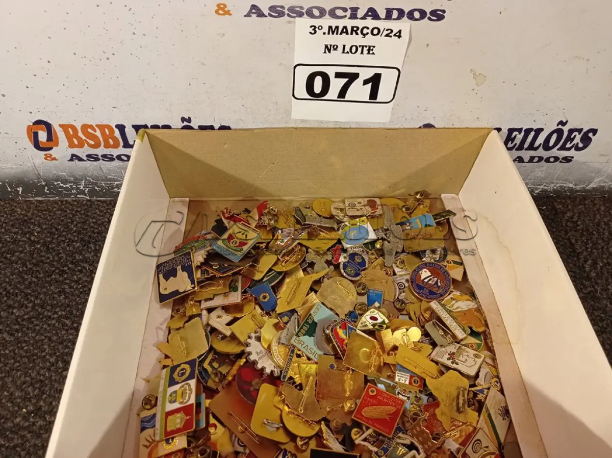 LOTE 071 - 01 LOTE COM VÁRIOS BROCHES EM METAL DIVERSOS. (NO ESTADO) ATENÇÃO! FAZER A VISITAÇÃO ANTES DE ARREMATAR, NÃO SABEMOS SE FUNCIONA. LEILÃO NÃO TEM GARANTIA E NEM DEVOLUÇÃO, SUJEITO A POSSÍVEIS AVARIAS VISÍVEIS/OCULTAS E/OU AUSÊNCIA DE COMPONENTES.