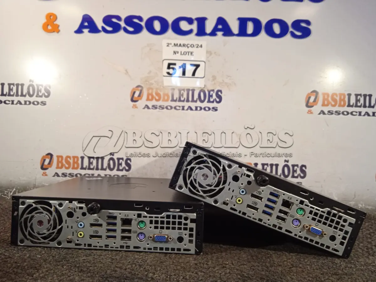 LOTE 517 - 02 MINIS PC MARCA HP. (NO ESTADO) ATENÇÃO! FAZER A VISITAÇÃO ANTES DE ARREMATAR, NÃO SABEMOS SE FUNCIONA. LEILÃO NÃO TEM GARANTIA E NEM DEVOLUÇÃO, SUJEITO A POSSÍVEIS AVARIAS VISÍVEIS/OCULTAS E/OU AUSÊNCIA DE COMPONENTES.