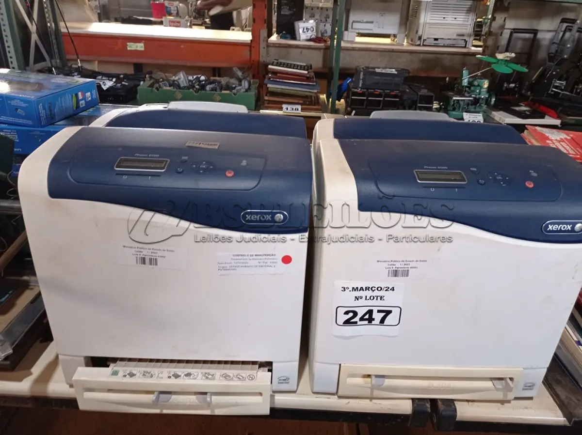 LOTE 247 - 06 IMPRESSORAS MARCAS E MODELOS DIVERSOS PARA RETIRADA DE PEÇAS. (NO ESTADO) ATENÇÃO! FAZER A VISITAÇÃO ANTES DE ARREMATAR, NÃO SABEMOS SE FUNCIONA. LEILÃO NÃO TEM GARANTIA E NEM DEVOLUÇÃO, SUJEITO A POSSÍVEIS AVARIAS VISÍVEIS/OCULTAS E/OU AUSÊNCIA DE COMPONENTES.
