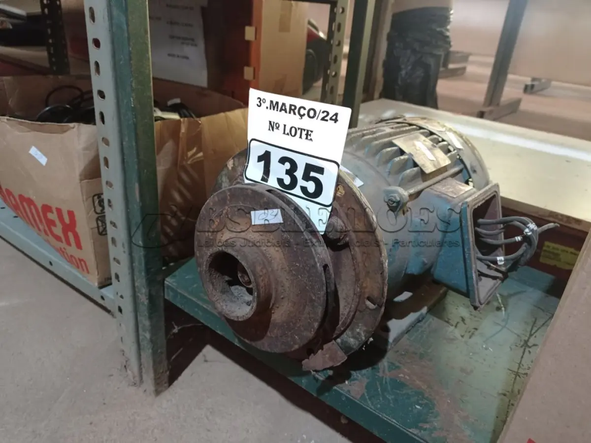LOTE 135 - 01 MOTOR ELÉTRICO. (NO ESTADO) ATENÇÃO! FAZER A VISITAÇÃO ANTES DE ARREMATAR, NÃO SABEMOS SE FUNCIONA. LEILÃO NÃO TEM GARANTIA E NEM DEVOLUÇÃO, SUJEITO A POSSÍVEIS AVARIAS VISÍVEIS/OCULTAS E/OU AUSÊNCIA DE COMPONENTES.