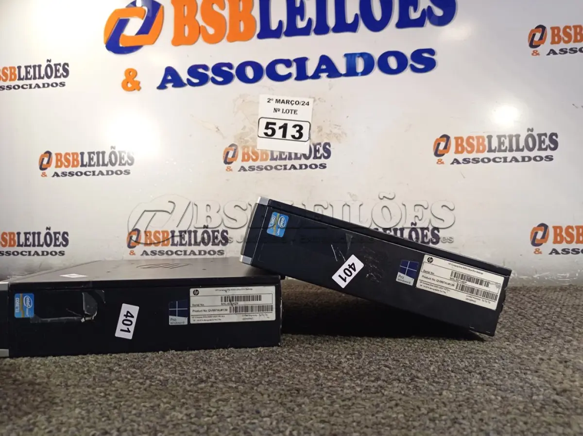 LOTE 513 - 02 MINIS PC MARCA HP. (NO ESTADO) ATENÇÃO! FAZER A VISITAÇÃO ANTES DE ARREMATAR, NÃO SABEMOS SE FUNCIONA. LEILÃO NÃO TEM GARANTIA E NEM DEVOLUÇÃO, SUJEITO A POSSÍVEIS AVARIAS VISÍVEIS/OCULTAS E/OU AUSÊNCIA DE COMPONENTES.