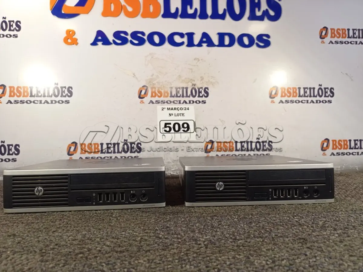 LOTE 509 - 02 MINIS PC MARCA HP. (NO ESTADO) ATENÇÃO! FAZER A VISITAÇÃO ANTES DE ARREMATAR, NÃO SABEMOS SE FUNCIONA. LEILÃO NÃO TEM GARANTIA E NEM DEVOLUÇÃO, SUJEITO A POSSÍVEIS AVARIAS VISÍVEIS/OCULTAS E/OU AUSÊNCIA DE COMPONENTES.