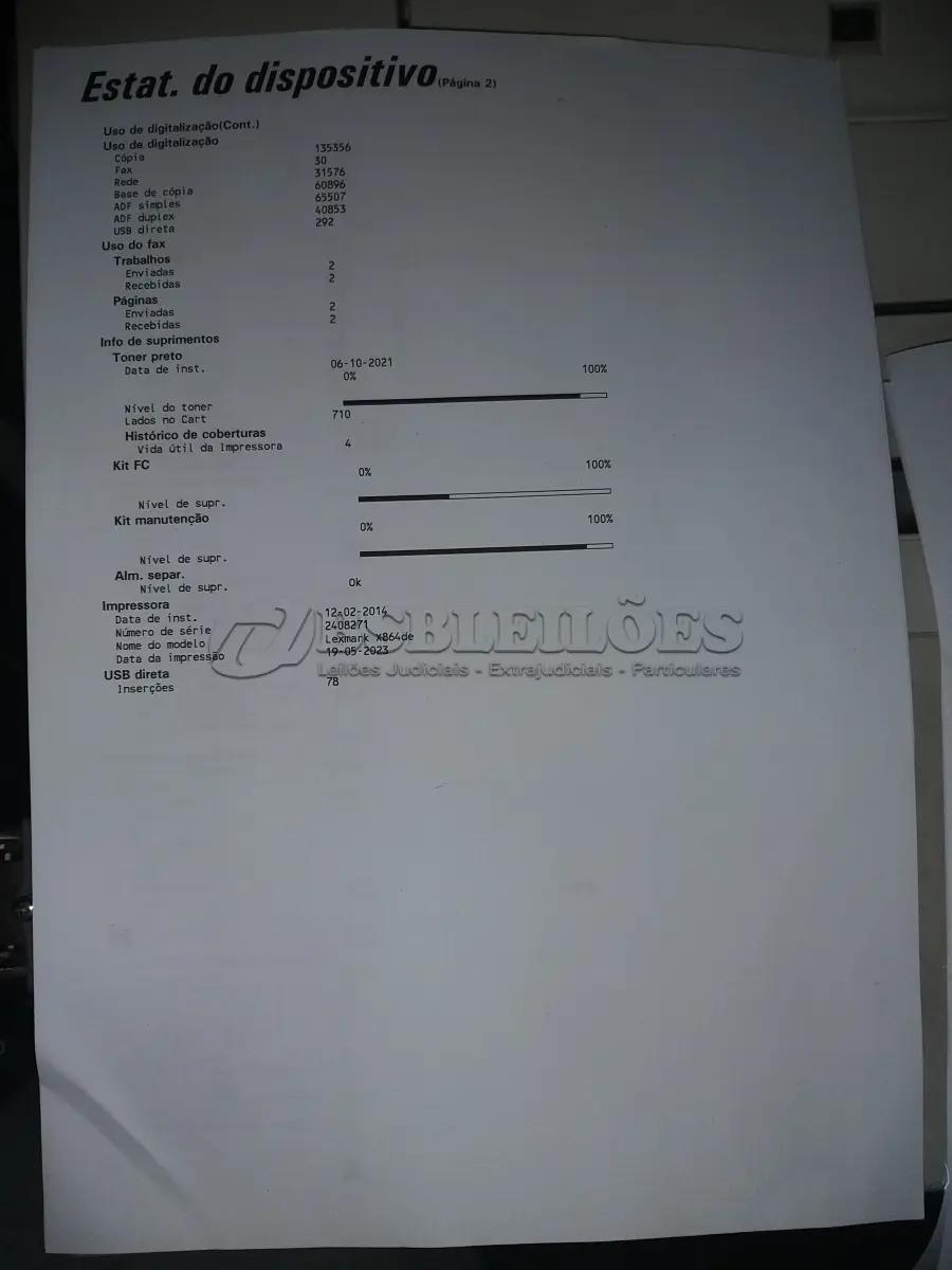 LOTE 018 - 01 MULTIFUNCIONAL MONO LASER_LEXMARK X864DHE, 01 MULTIFUNCIONAL COLOR LASER_LEXMARK CX921DE (NO ESTADO)