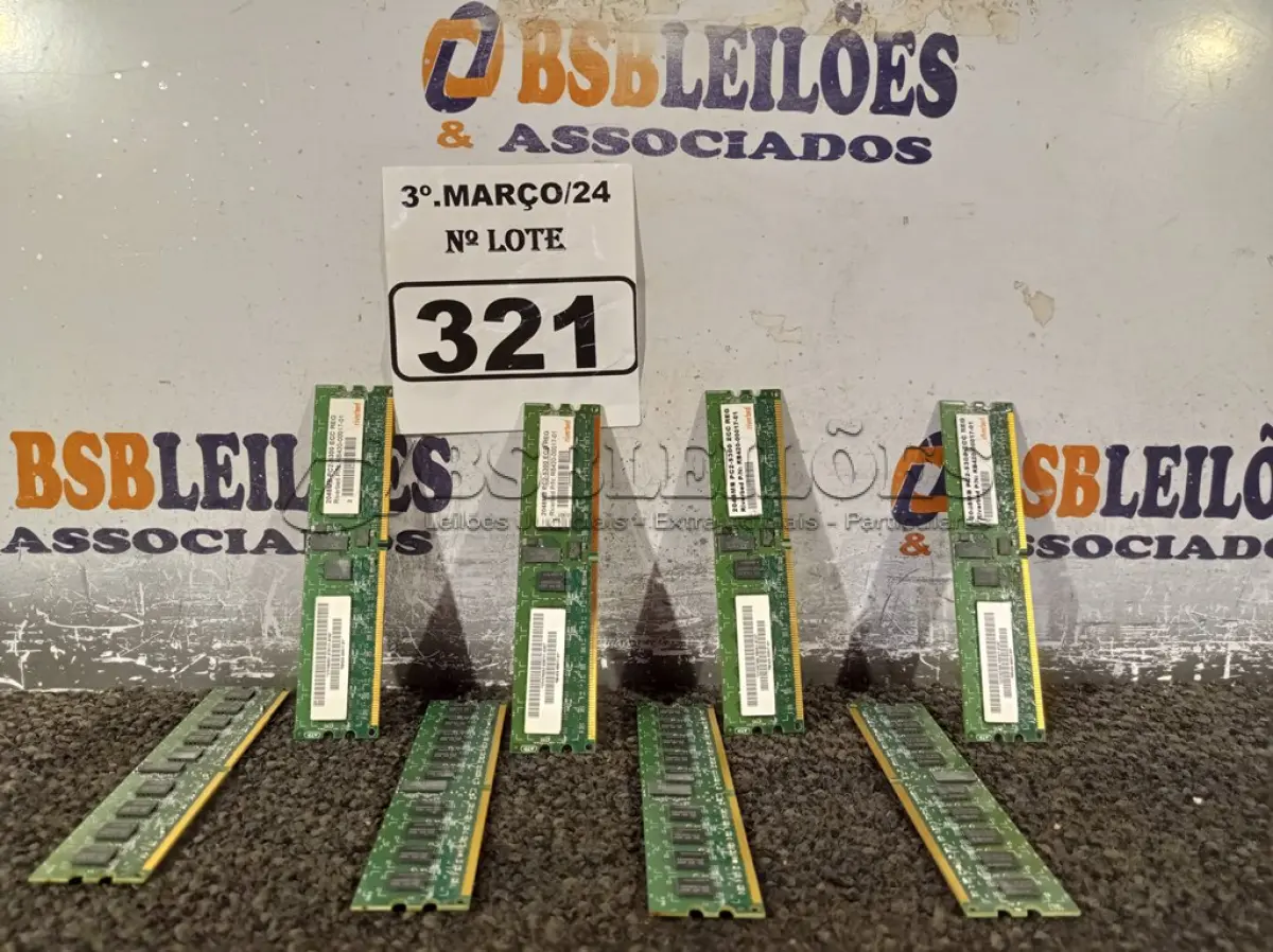 LOTE 321 - 08 PENTES DE MEMÓRIA PARA SERVIDOR PC2-5300 ECC. (NO ESTADO) ATENÇÃO! FAZER A VISITAÇÃO ANTES DE ARREMATAR, NÃO SABEMOS SE FUNCIONA. LEILÃO NÃO TEM GARANTIA E NEM DEVOLUÇÃO, SUJEITO A POSSÍVEIS AVARIAS VISÍVEIS/OCULTAS E/OU AUSÊNCIA DE COMPONENTES.