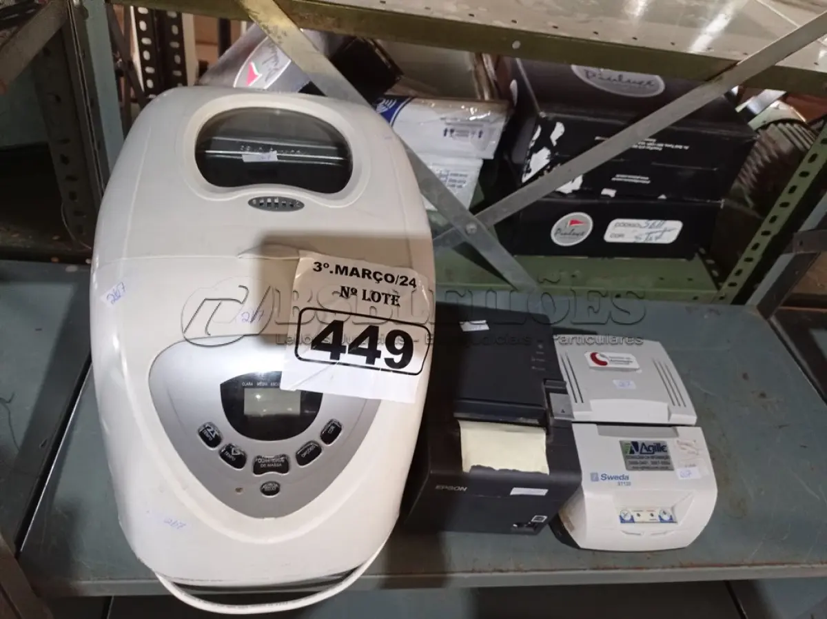 LOTE 449 - 01 MULTIPANE E 02 IMPRESSORAS DE CUPOM MARCAS E MODELOS DIVERSOS. (NO ESTADO) ATENÇÃO! FAZER A VISITAÇÃO ANTES DE ARREMATAR, NÃO SABEMOS SE FUNCIONA. LEILÃO NÃO TEM GARANTIA E NEM DEVOLUÇÃO, SUJEITO A POSSÍVEIS AVARIAS VISÍVEIS/OCULTAS E/OU AUSÊNCIA DE COMPONENTES.