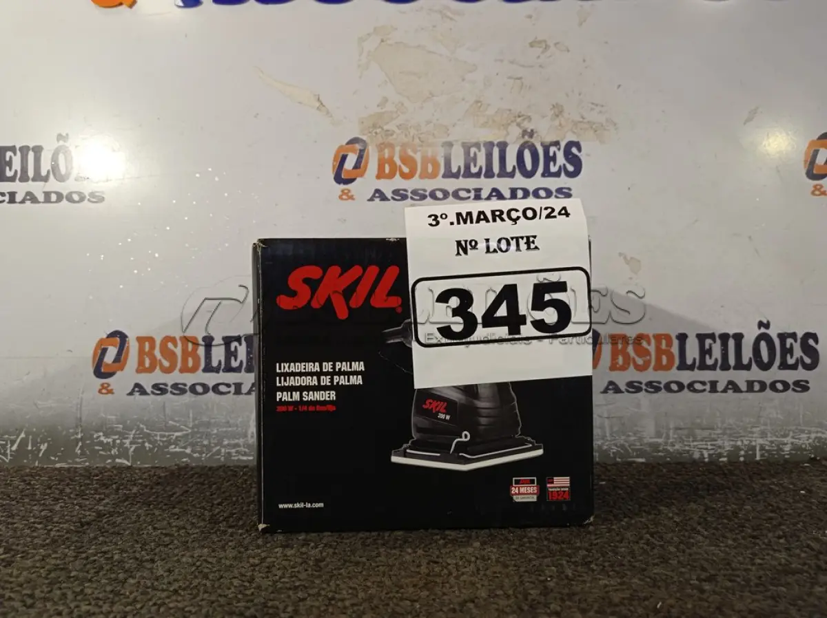 LOTE 345 - 01 LIXADEIRA ORBITAL DE PALMA 7232 200W-1/4 DE LIXA 220V MARCA SKIL. (NOVO). (NO ESTADO) ATENÇÃO! FAZER A VISITAÇÃO ANTES DE ARREMATAR, NÃO SABEMOS SE FUNCIONA. LEILÃO NÃO TEM GARANTIA E NEM DEVOLUÇÃO, SUJEITO A POSSÍVEIS AVARIAS VISÍVEIS/OCULTAS E/OU AUSÊNCIA DE COMPONENTES.