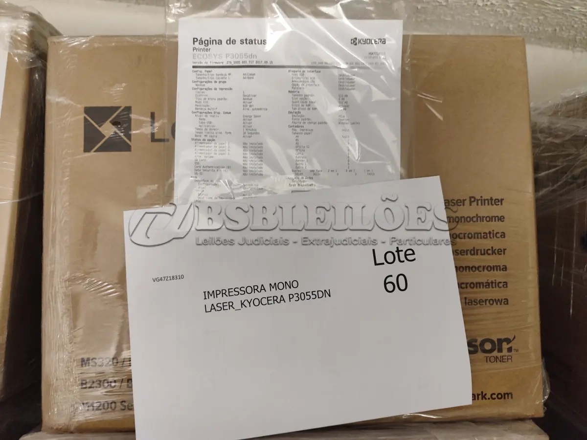 LOTE 060 - 01 IMPRESSORA MONO LASER_KYOCERA P3055DN. (NO ESTADO)