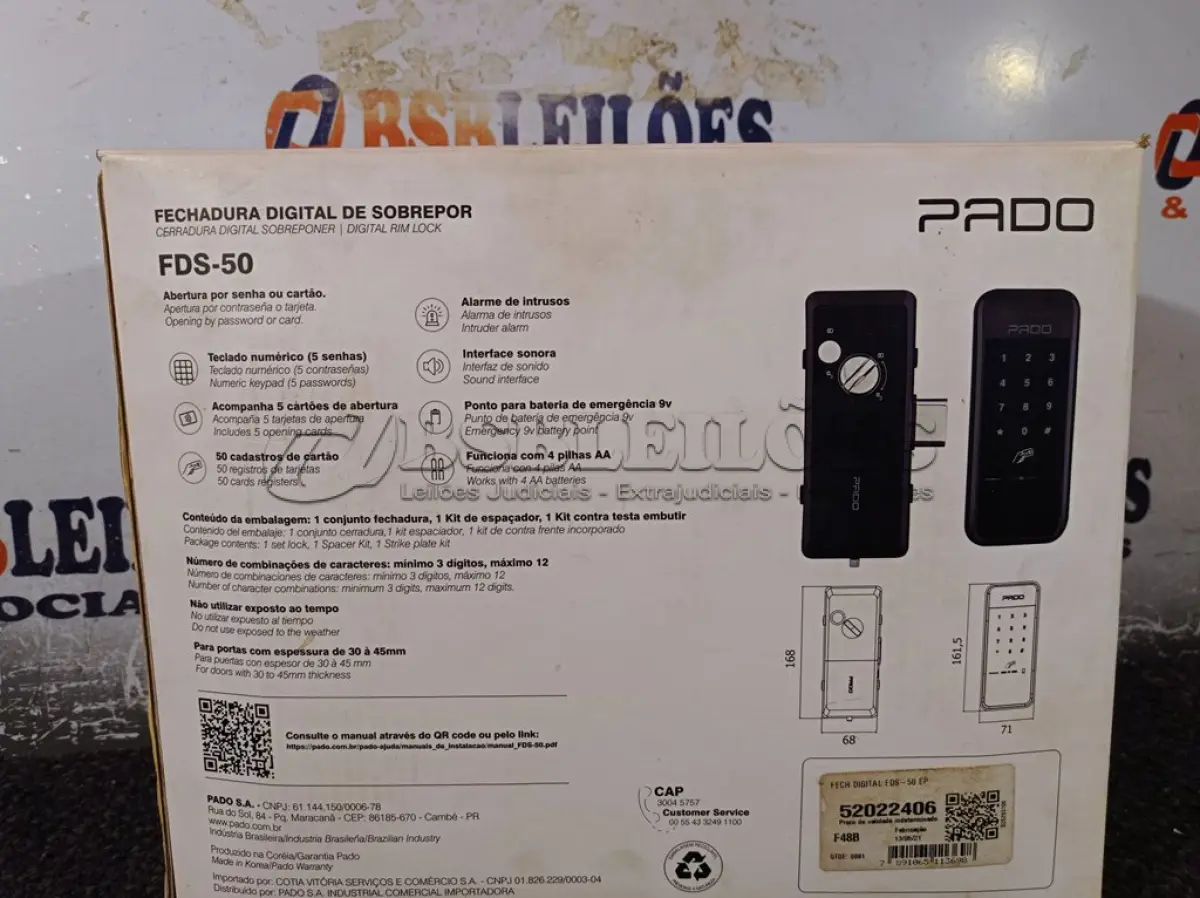 LOTE 346 - 01 FECHADURA DIGITAL FDS-50 EP MARCA PADO. (NOVO) (NO ESTADO) ATENÇÃO! FAZER A VISITAÇÃO ANTES DE ARREMATAR, NÃO SABEMOS SE FUNCIONA. LEILÃO NÃO TEM GARANTIA E NEM DEVOLUÇÃO, SUJEITO A POSSÍVEIS AVARIAS VISÍVEIS/OCULTAS E/OU AUSÊNCIA DE COMPONENTES.