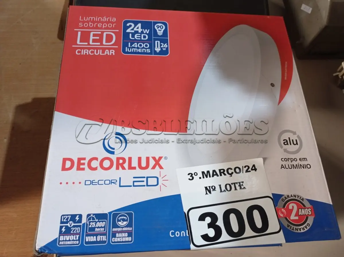 LOTE 300 - 06 PAINÉIS DE LED SOBREPOR CIRCULAR 24W 220V1400 LUMENS DECORLUX (NOVO). (NO ESTADO) ATENÇÃO! FAZER A VISITAÇÃO ANTES DE ARREMATAR, NÃO SABEMOS SE FUNCIONA. LEILÃO NÃO TEM GARANTIA E NEM DEVOLUÇÃO, SUJEITO A POSSÍVEIS AVARIAS VISÍVEIS/OCULTAS E/OU AUSÊNCIA DE COMPONENTES.