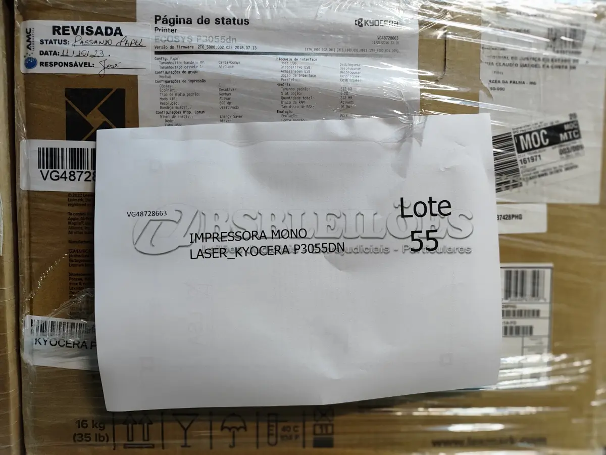 LOTE 055 - 25 IMPRESSORAS MONOLASER_KYOCERA P3055DN. (NO ESTADO)