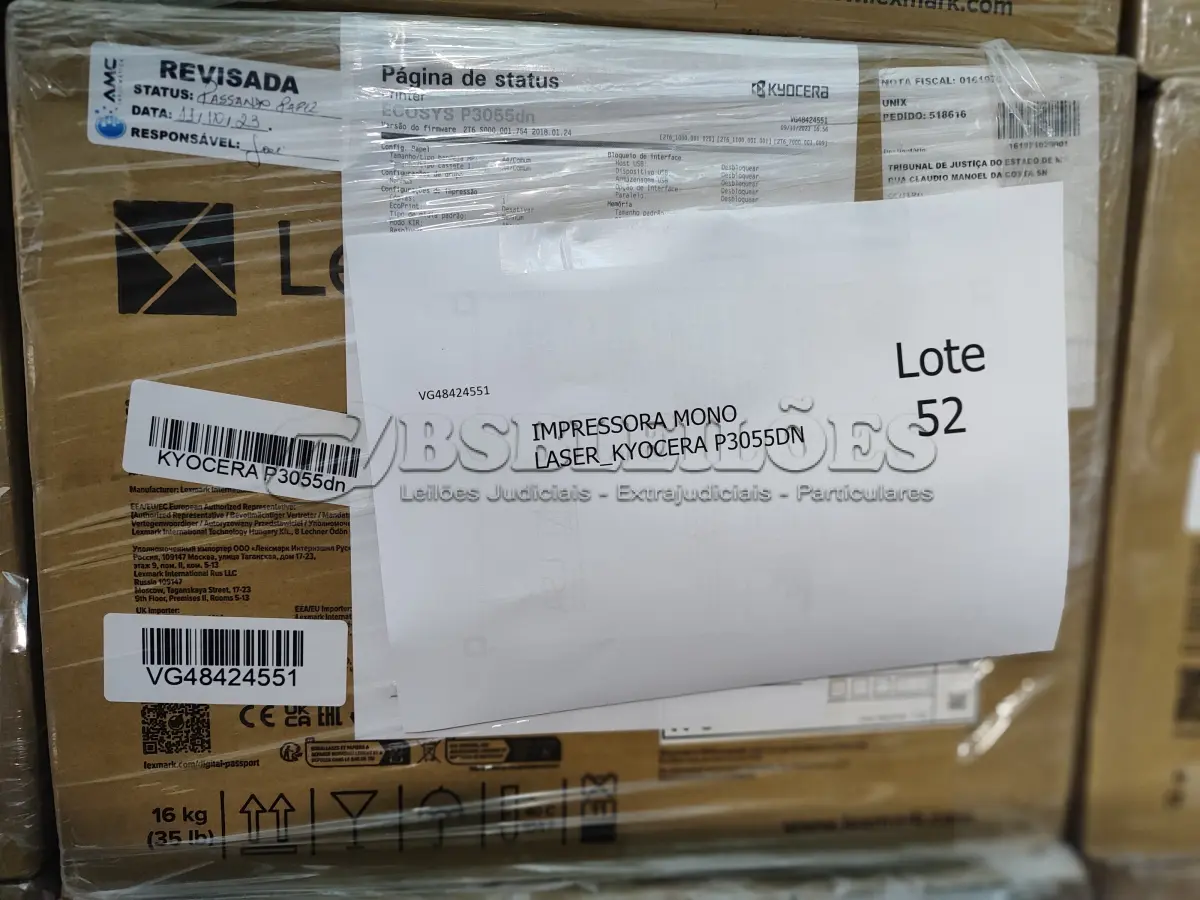 LOTE 052 - 10 IMPRESSORAS MONO LASER_KYOCERA P3055DN. (NO ESTADO)
