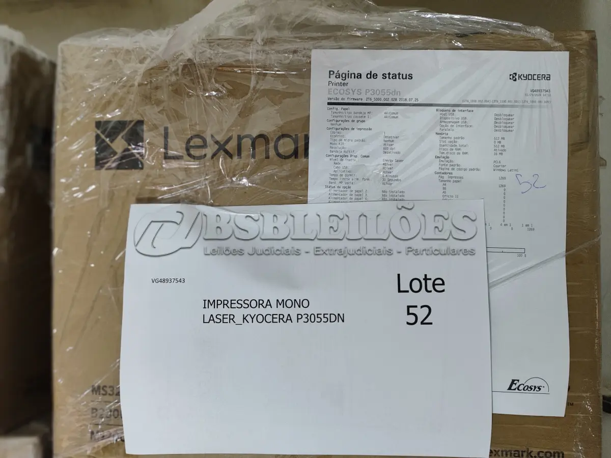 LOTE 052 - 10 IMPRESSORAS MONO LASER_KYOCERA P3055DN. (NO ESTADO)