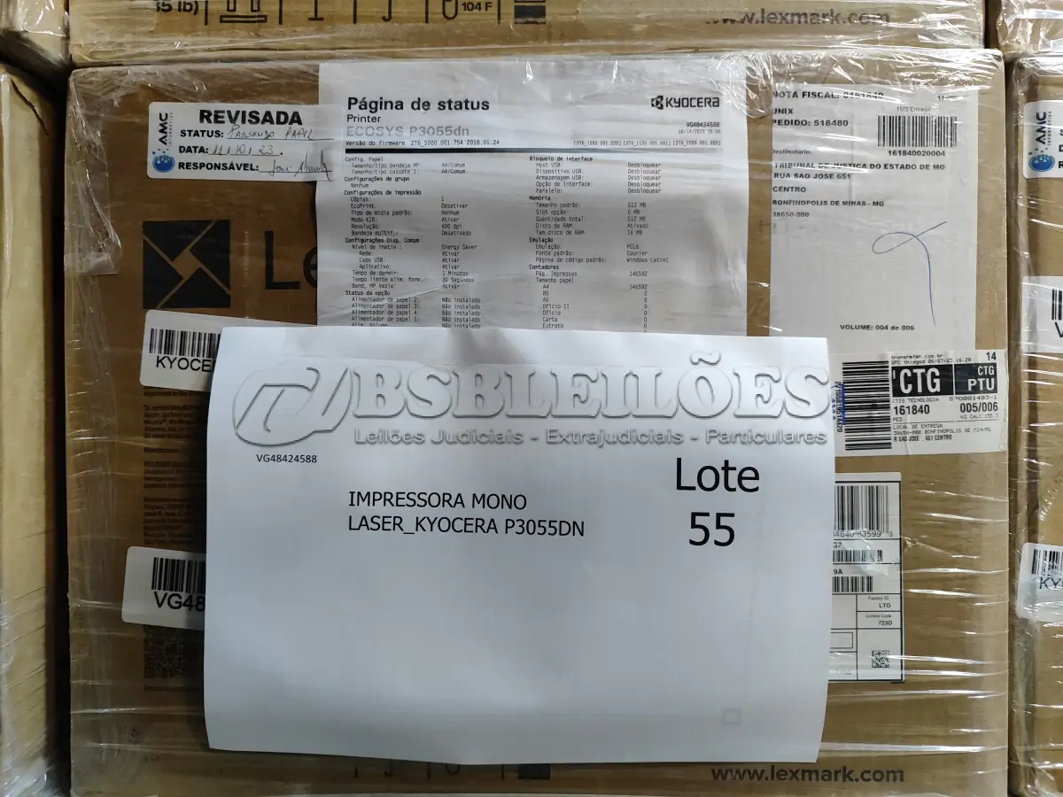 LOTE 055 - 25 IMPRESSORAS MONOLASER_KYOCERA P3055DN. (NO ESTADO)