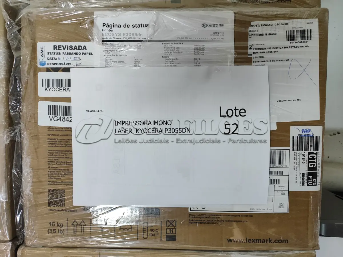 LOTE 052 - 10 IMPRESSORAS MONO LASER_KYOCERA P3055DN. (NO ESTADO)