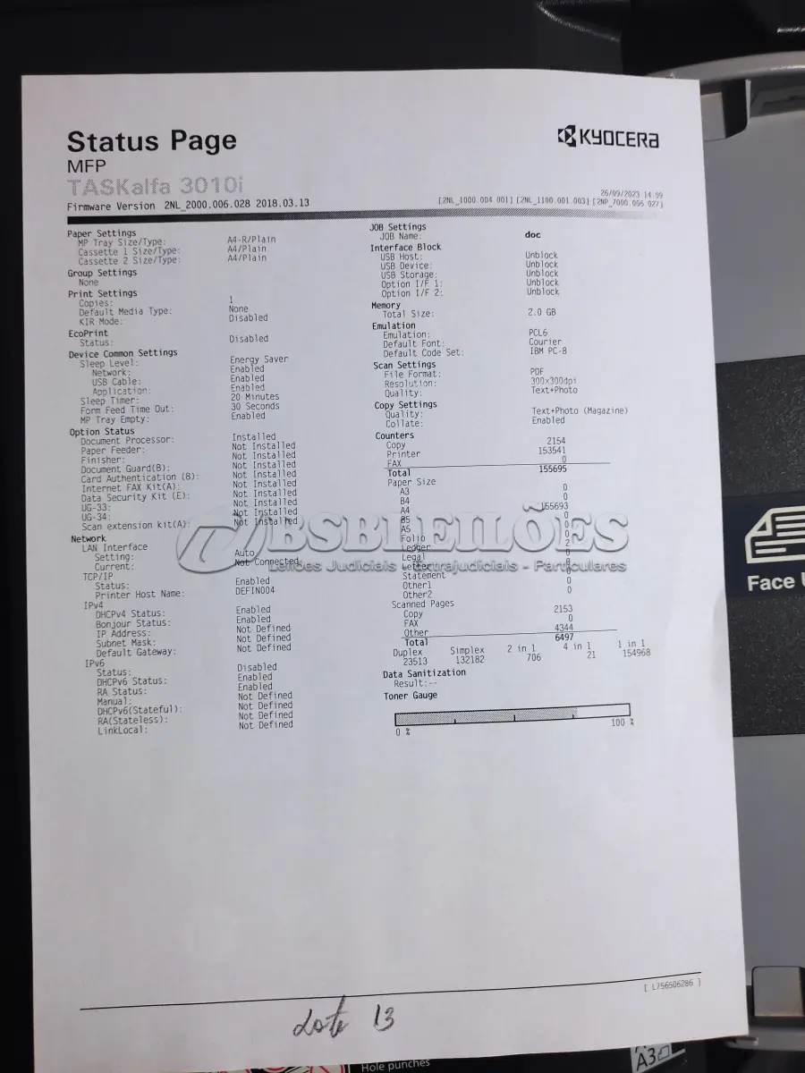 LOTE 013 - 01 MULTIFUNCIONAL MONO LASER_KYOCERA TASKALFA 5002I + GRAMPEADOR 50 FLS + GABINETE COM RODAS ; 03 MULTIFUNCIONAL MONO LASER_KYOCERA TASKALFA 3010I + GRAMPEADOR 50 FLS + GABINETE COM RODAS (NO ESTADO)