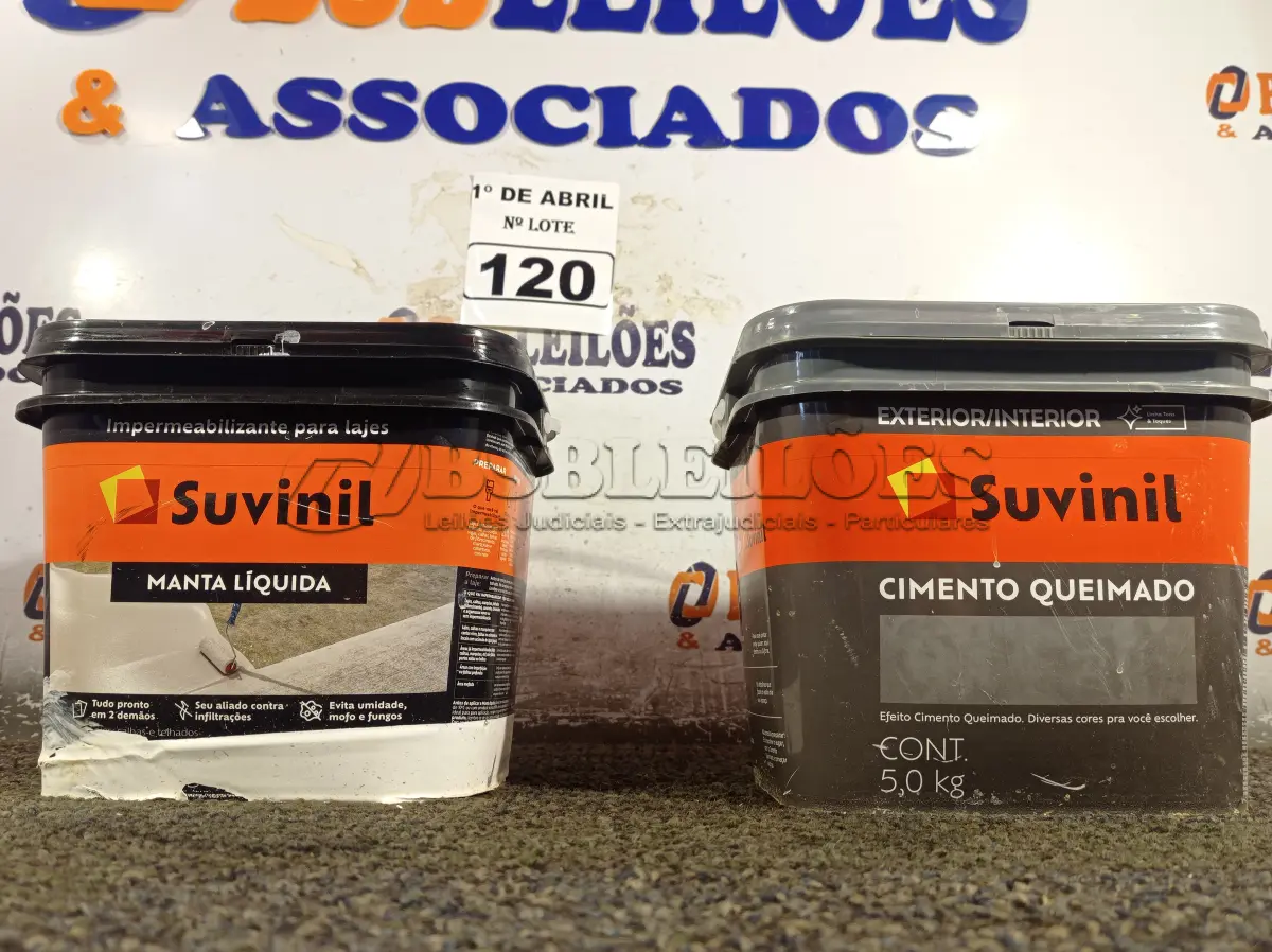 LOTE 120 - 01 BALDE DE CIMENTO QUEIMADO 5KG E 01 BALDE DE MANTA LIQUIDA 5GK MARCAS SUVINIL. (NO ESTADO) ATENÇÃO! FAZER A VISITAÇÃO ANTES DE ARREMATAR, NÃO SABEMOS SE FUNCIONA. LEILÃO NÃO TEM GARANTIA E NEM DEVOLUÇÃO, SUJEITO A POSSÍVEIS AVARIAS VISÍVEIS/OCULTAS E/OU AUSÊNCIA DE COMPONENTES.