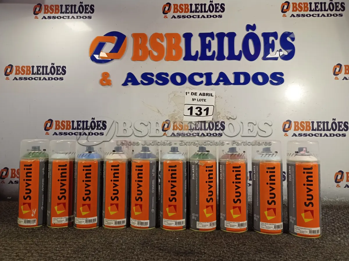 LOTE 131 - 10 TUBOS DE SPRAY SUVINIL CORES DIVERSAS. (NO ESTADO) ATENÇÃO! FAZER A VISITAÇÃO ANTES DE ARREMATAR, NÃO SABEMOS SE FUNCIONA. LEILÃO NÃO TEM GARANTIA E NEM DEVOLUÇÃO, SUJEITO A POSSÍVEIS AVARIAS VISÍVEIS/OCULTAS E/OU AUSÊNCIA DE COMPONENTES.