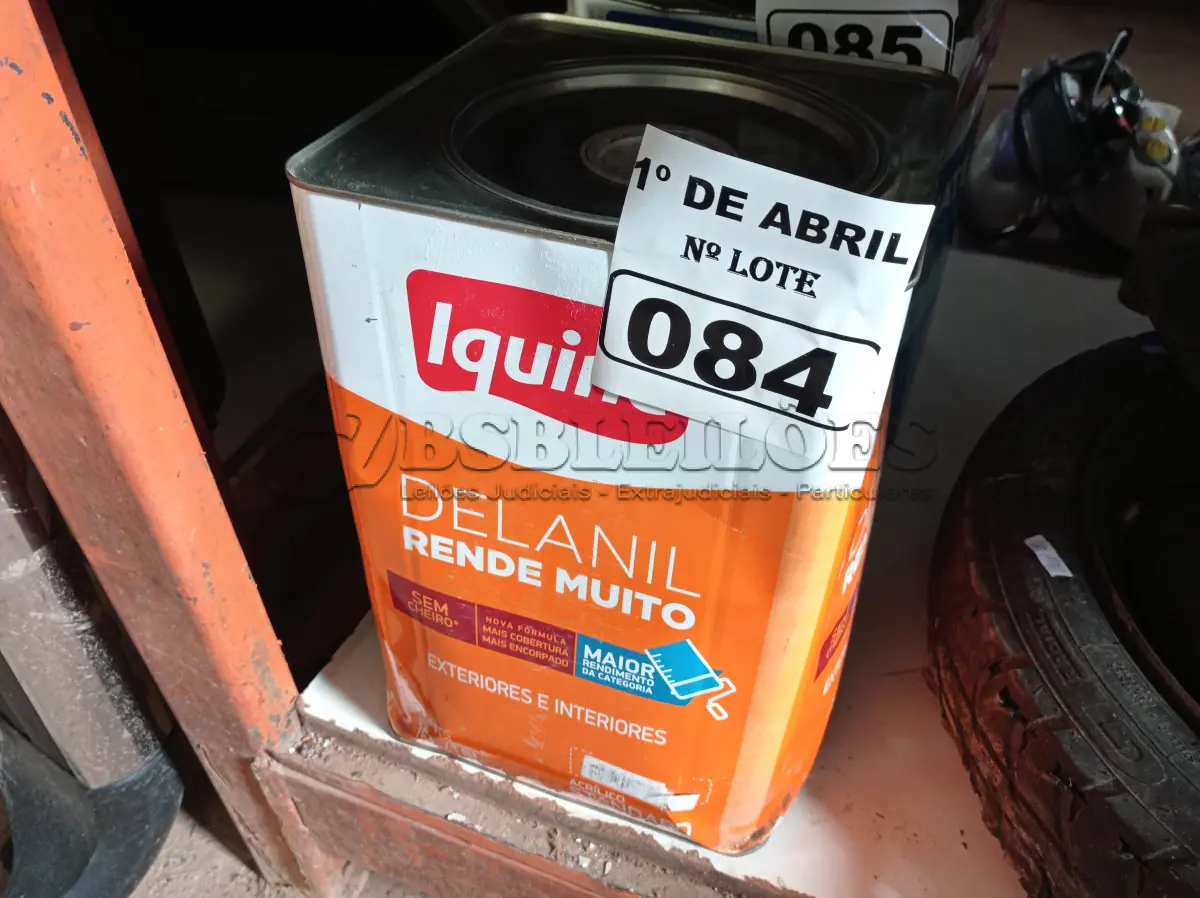 LOTE 084 - 01 LATA DE TINTA IQUINE DELANIL RENDE MUITO 18L FOSCO BASE “C”. (NO ESTADO) ATENÇÃO! FAZER A VISITAÇÃO ANTES DE ARREMATAR, NÃO SABEMOS SE FUNCIONA. LEILÃO NÃO TEM GARANTIA E NEM DEVOLUÇÃO, SUJEITO A POSSÍVEIS AVARIAS VISÍVEIS/OCULTAS E/OU AUSÊNCIA DE COMPONENTES.