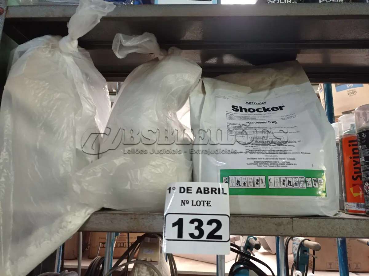 LOTE 132 - 15KG DE FUNGICIDA MICROBIOLÓGICO AGRIVALLE SHOCKER. (NO ESTADO) ATENÇÃO! FAZER A VISITAÇÃO ANTES DE ARREMATAR, NÃO SABEMOS SE FUNCIONA. LEILÃO NÃO TEM GARANTIA E NEM DEVOLUÇÃO, SUJEITO A POSSÍVEIS AVARIAS VISÍVEIS/OCULTAS E/OU AUSÊNCIA DE COMPONENTES.