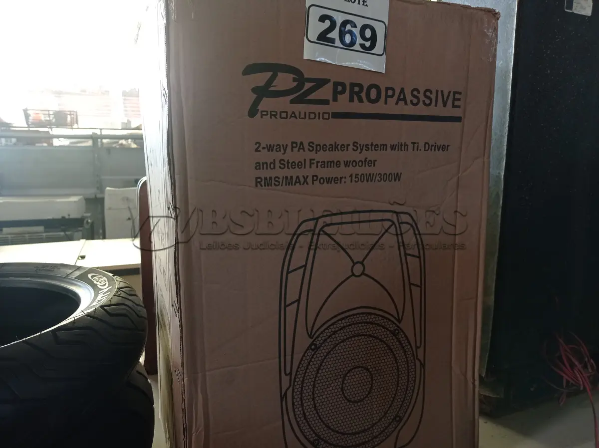 LOTE 269 - 01 CAIXA DE SOM PZ PROPASSIVE MODELO PX-12. (NO ESTADO) ATENÇÃO! FAZER A VISITAÇÃO ANTES DE ARREMATAR, NÃO SABEMOS SE FUNCIONA. LEILÃO NÃO TEM GARANTIA E NEM DEVOLUÇÃO, SUJEITO A POSSÍVEIS AVARIAS VISÍVEIS/OCULTAS E/OU AUSÊNCIA DE COMPONENTES.
