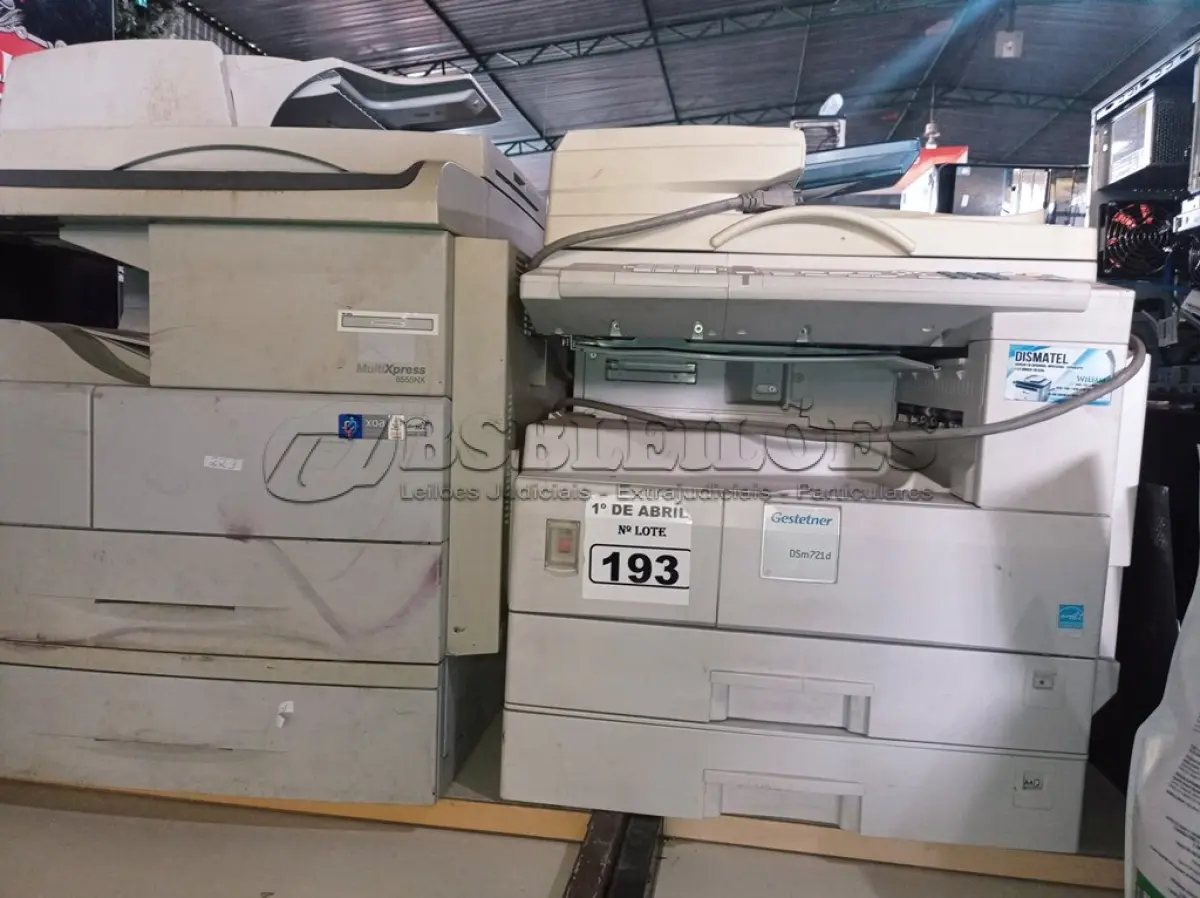 LOTE 193 - 02 IMPRESSORAS MARCAS E MODELOS DIVERSOS PARA RETIRADA DE PEÇAS. (NO ESTADO) ATENÇÃO! FAZER A VISITAÇÃO ANTES DE ARREMATAR, NÃO SABEMOS SE FUNCIONA. LEILÃO NÃO TEM GARANTIA E NEM DEVOLUÇÃO, SUJEITO A POSSÍVEIS AVARIAS VISÍVEIS/OCULTAS E/OU AUSÊNCIA DE COMPONENTES.