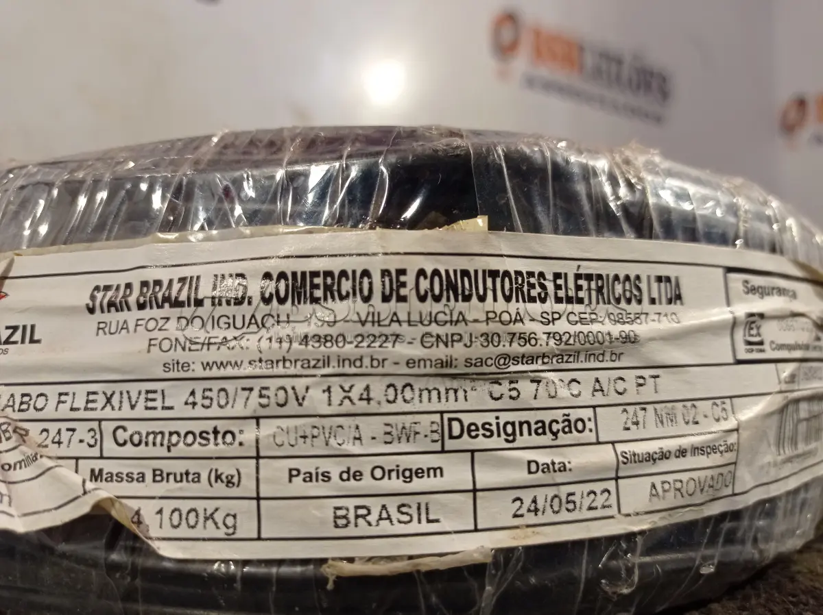 LOTE 420 - 01 ROLO DE CABO FLEXÍVEL 100M 4MM NA COR PRETA(NOVO). (NO ESTADO) ATENÇÃO! FAZER A VISITAÇÃO ANTES DE ARREMATAR, NÃO SABEMOS SE FUNCIONA. LEILÃO NÃO TEM GARANTIA E NEM DEVOLUÇÃO, SUJEITO A POSSÍVEIS AVARIAS VISÍVEIS/OCULTAS E/OU AUSÊNCIA DE COMPONENTES.