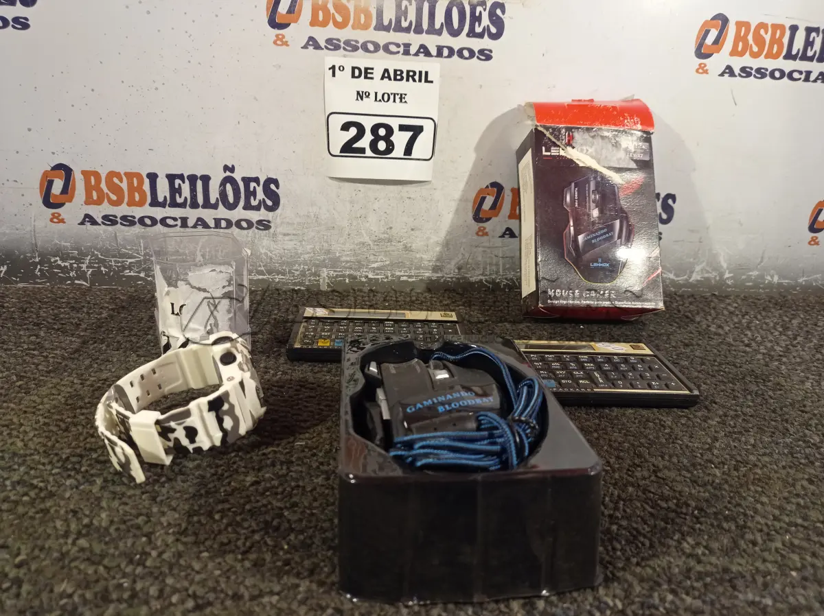 LOTE 287 - 01 RELÓGIO, 01 MOUSE GAMER E 02 CALCULADORAS. (NO ESTADO) ATENÇÃO! FAZER A VISITAÇÃO ANTES DE ARREMATAR, NÃO SABEMOS SE FUNCIONA. LEILÃO NÃO TEM GARANTIA E NEM DEVOLUÇÃO, SUJEITO A POSSÍVEIS AVARIAS VISÍVEIS/OCULTAS E/OU AUSÊNCIA DE COMPONENTES.