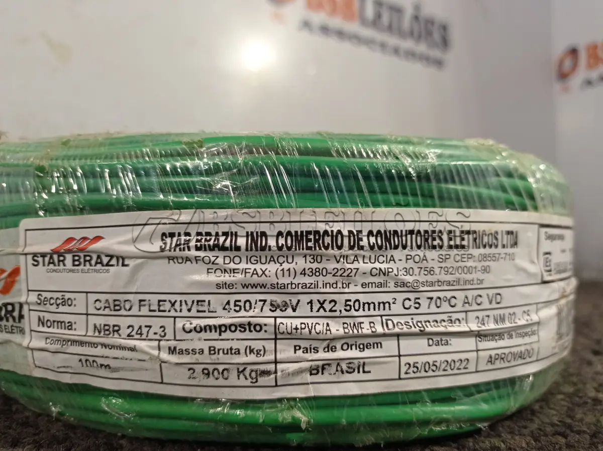 LOTE 339 - 01 ROLO DE CABO FLEXÍVEL 100M 2,5MM NA COR VERDE(NOVO). (NO ESTADO) ATENÇÃO! FAZER A VISITAÇÃO ANTES DE ARREMATAR, NÃO SABEMOS SE FUNCIONA. LEILÃO NÃO TEM GARANTIA E NEM DEVOLUÇÃO, SUJEITO A POSSÍVEIS AVARIAS VISÍVEIS/OCULTAS E/OU AUSÊNCIA DE COMPONENTES.
