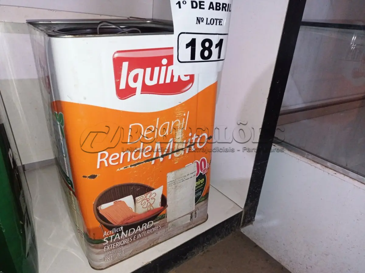 LOTE 181 - 01 LATA DE TINTA IQUINE DELANIL RENDE MUITO 18L FOSCO BASE “C”. (NO ESTADO) ATENÇÃO! FAZER A VISITAÇÃO ANTES DE ARREMATAR, NÃO SABEMOS SE FUNCIONA. LEILÃO NÃO TEM GARANTIA E NEM DEVOLUÇÃO, SUJEITO A POSSÍVEIS AVARIAS VISÍVEIS/OCULTAS E/OU AUSÊNCIA DE COMPONENTES.