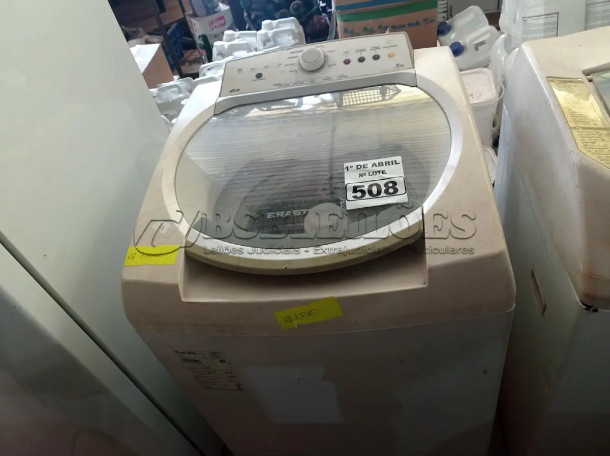 LOTE 508 - 01 MÁQUINA DE LAVAR ROUPAS MARCA BRASTEMP 11KG 127V. (NO ESTADO) ATENÇÃO! FAZER A VISITAÇÃO ANTES DE ARREMATAR, NÃO SABEMOS SE FUNCIONA. LEILÃO NÃO TEM GARANTIA E NEM DEVOLUÇÃO, SUJEITO A POSSÍVEIS AVARIAS VISÍVEIS/OCULTAS E/OU AUSÊNCIA DE COMPONENTES.