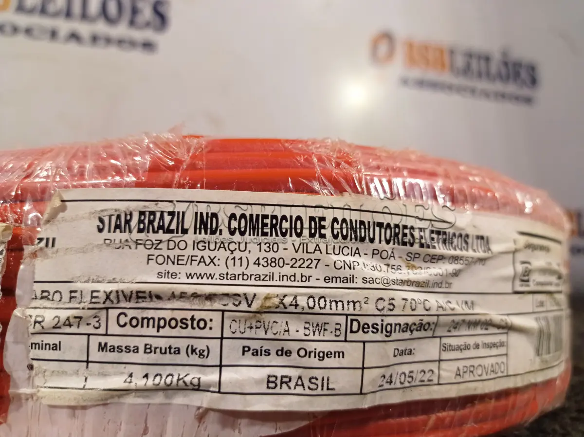 LOTE 404 - 01 ROLO DE CABO FLEXÍVEL 100M 4MM NA COR VERMELHA(NOVO). (NO ESTADO) ATENÇÃO! FAZER A VISITAÇÃO ANTES DE ARREMATAR, NÃO SABEMOS SE FUNCIONA. LEILÃO NÃO TEM GARANTIA E NEM DEVOLUÇÃO, SUJEITO A POSSÍVEIS AVARIAS VISÍVEIS/OCULTAS E/OU AUSÊNCIA DE COMPONENTES.